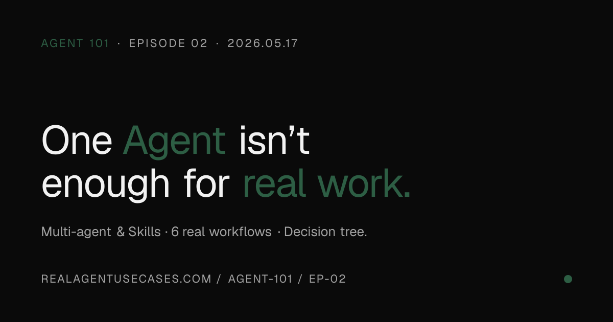 Agent 101 · 第 02 期 · Multi-agent & Skills · Real Agent Use Cases